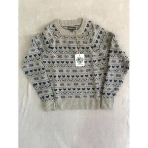 Toad&Co Cazadero Crew Sweater Womens Small Heather Gray Snowflakes Hearts Ribbed